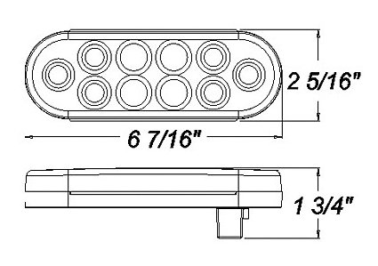 6-7/16" X 2-5/16" OVAL LED TRAILER TAIL LIGHT, STOP, TURN, 10 DIODE, CLEAR LENS, RED DIODES