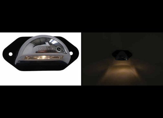 LED LICENSE PLATE LIGHT, SUBMERSIBLE, 1 DIODE, CHROME HOUSING, CLEAR LENS, 2 WIRE, 4-1/8"L X 2-3/4"W