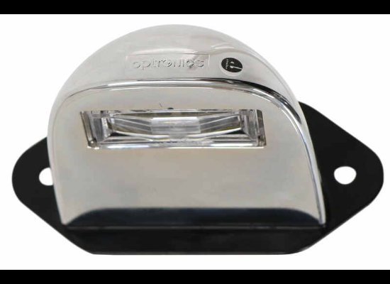 LED LICENSE PLATE LIGHT, SUBMERSIBLE, 1 DIODE, CHROME HOUSING, CLEAR LENS, 2 WIRE, 4-1/8"L X 2-3/4"W