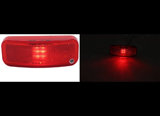 LED TRAILER CLEARANCE OR SIDE MARKER LIGHT W/REFLEX REFLECTOR - 6 DIODE , RED LENS , WHITE BASE