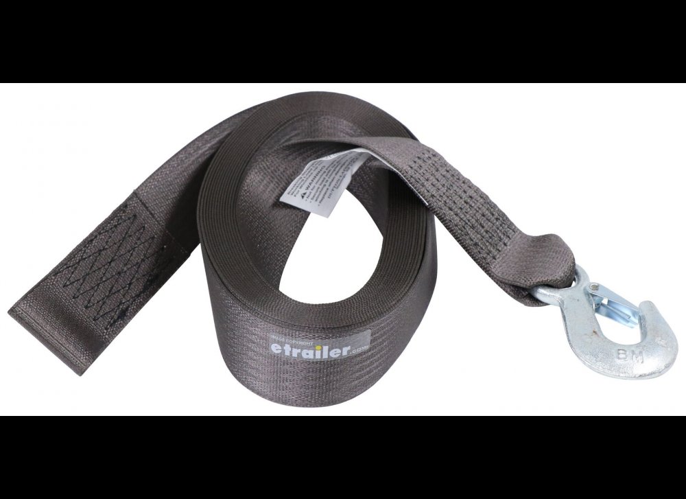 REPLACEMENT HAND WINCH STRAP W/ SAFETY HOOK, 2" W X 25' L , 2,600lbs WLL , GRAY