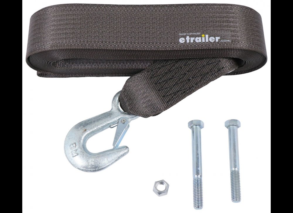REPLACEMENT HAND WINCH STRAP W/ SAFETY HOOK, 2" W X 25' L , 2,600lbs WLL , GRAY