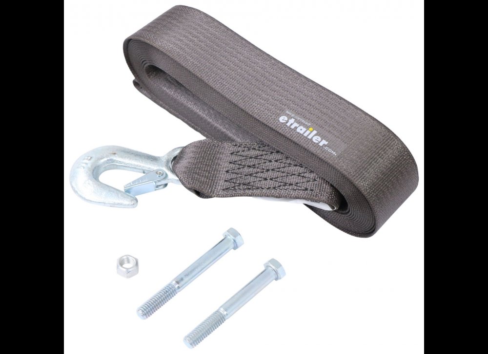 REPLACEMENT HAND WINCH STRAP W/ SAFETY HOOK, 2" W X 25' L , 2,600lbs WLL , GRAY