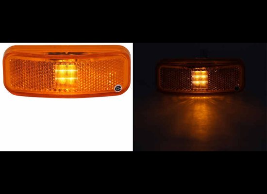 LED TRAILER CLEARANCE OR SIDE MARKER LIGHT W/REFLEX REFLECTOR - 6 DIODE , AMBER LENS , WHITE BASE