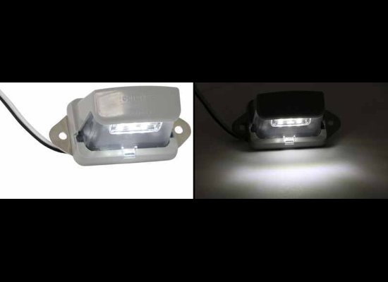 LED LICENSE PLATE LIGHT, SUBMERSIBLE, 3 DIODE, GRAY HOUSING, CLEAR LENS, 2 WIRE, 4"L X 1-15/16"W