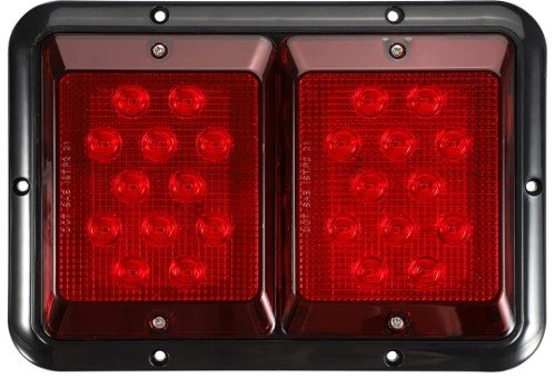 PARTSAM DOUBLE LED TAIL LIGHT, RED LENS, BLACK BASE - RV STYLE, FOR TRAILER, 9.25"X6.3"X0.6" 12V