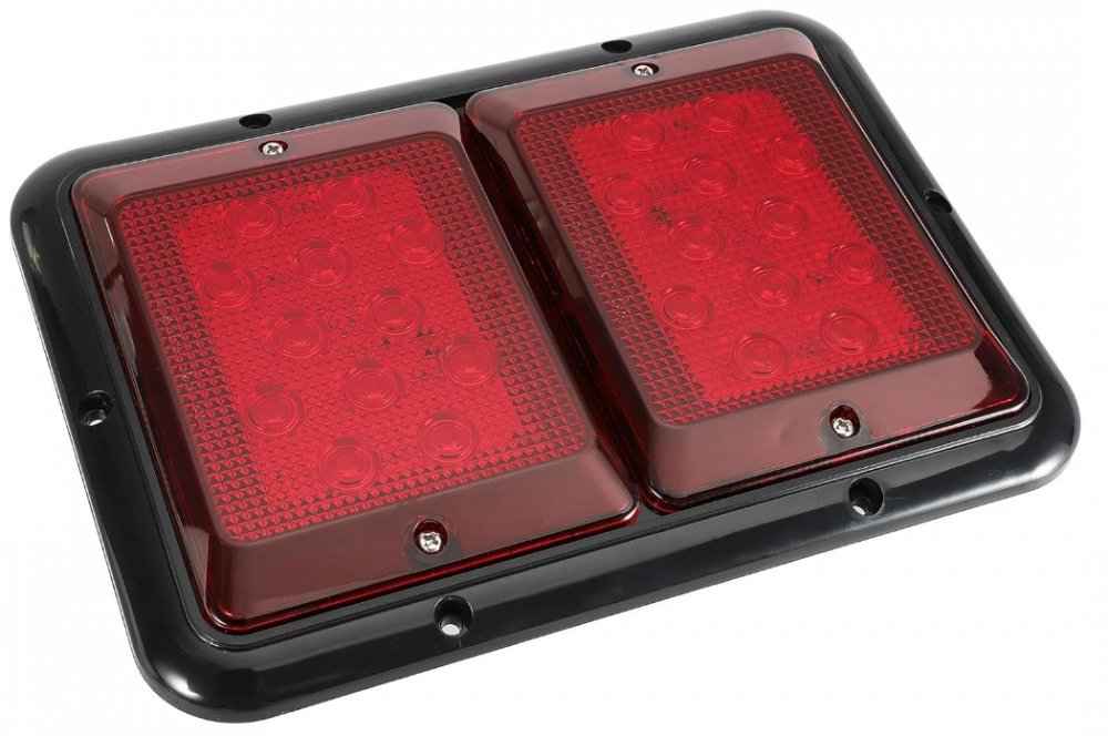 PARTSAM DOUBLE LED TAIL LIGHT, RED LENS, BLACK BASE - RV STYLE, FOR TRAILER, 9.25"X6.3"X0.6" 12V