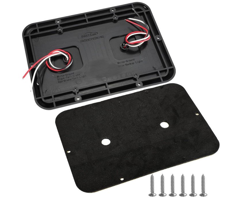 PARTSAM DOUBLE LED TAIL LIGHT, RED LENS, BLACK BASE - RV STYLE, FOR TRAILER, 9.25"X6.3"X0.6" 12V