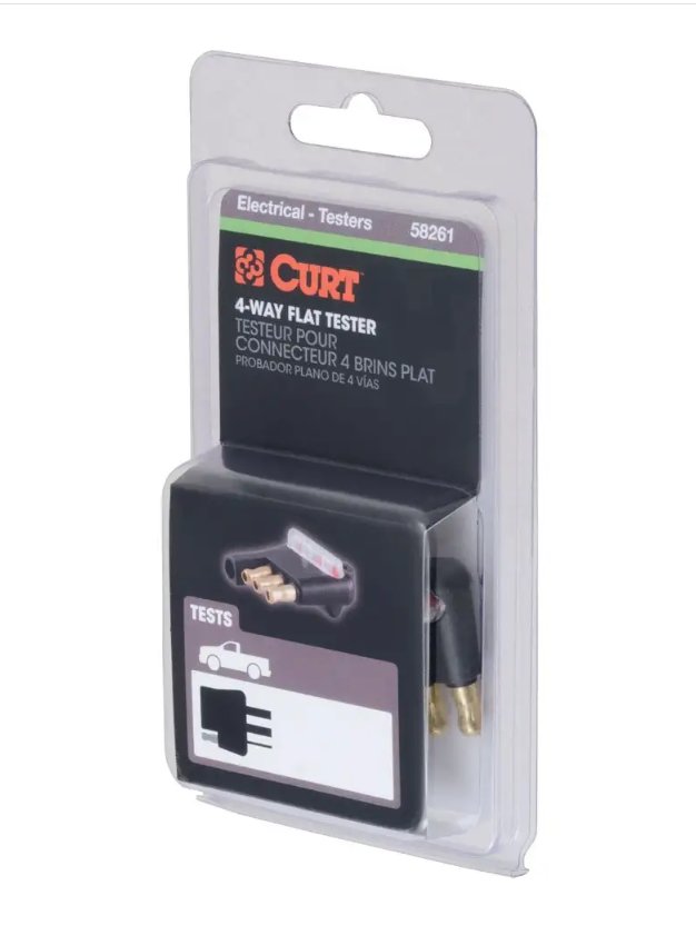 CURT 4-WAY / 4-PIN FLAT SOCKET CIRCUIT TESTER, LED FOR VEHICLE END, RETAIL PACKAGED