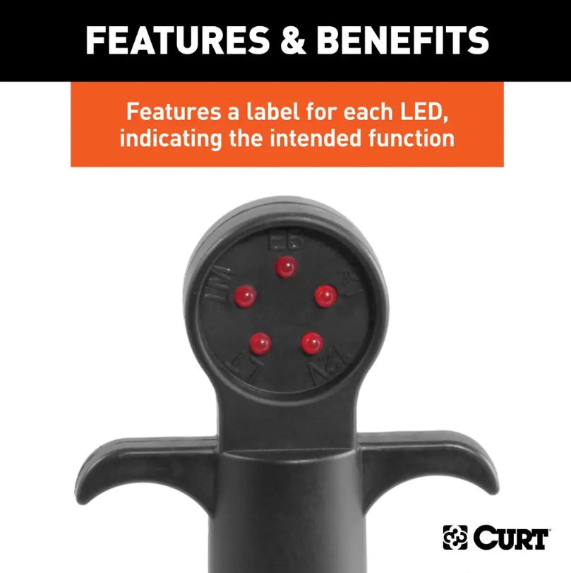CURT 6-WAY ROUND SOCKET CIRCUIT TESTER, LED FOR VEHICLE END