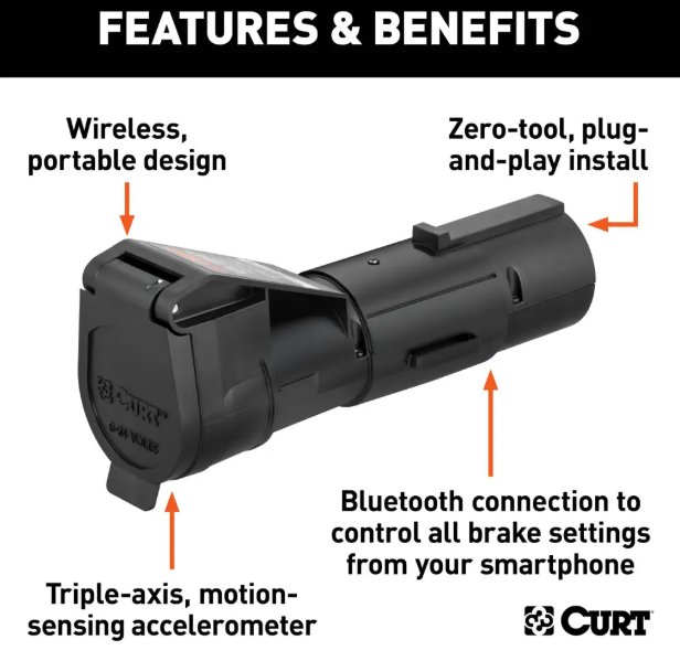 CURT ECHO WIRELESS BRAKE CONTROLLER, 7-WAY PLUG IN, BLUETOOTH CONNECTION, UP TO 2 AXLES PROPORTIONAL