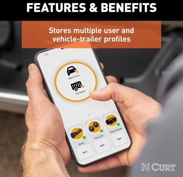 CURT ECHO WIRELESS BRAKE CONTROLLER, 7-WAY PLUG IN, BLUETOOTH CONNECTION, UP TO 2 AXLES PROPORTIONAL