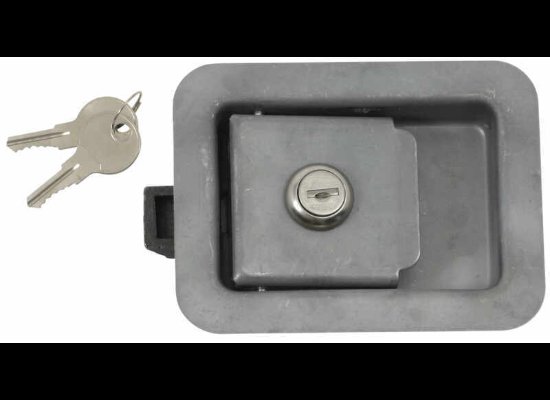 JUNIOR LOCKING STEEL FLUSH DOOR LATCH, LOCKING 2-3/4"X3-3/4" HOLE SIZE, W/ KEYS