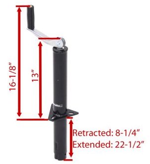 RAM A-FRAME JACK, 2K LIFT, 3K SUPPORT, TOPWIND, 14-1/4" LIFT, 8" BRACKET HEIGHT