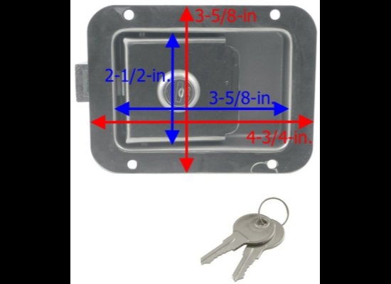 JUNIOR LOCKING STAINLESS STEEL FLUSH DOOR LATCH, LOCKING 2-3/4"X3-3/4" HOLE SIZE, W/ KEYS