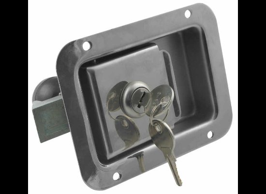 JUNIOR LOCKING STAINLESS STEEL FLUSH DOOR LATCH, LOCKING 2-3/4"X3-3/4" HOLE SIZE, W/ KEYS