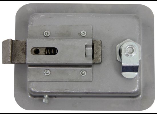 LOCKING STEEL FLUSH DOOR LATCH, LOCKING 3-3/8" X 4-5/8" HOLE SIZE, W/ KEYS
