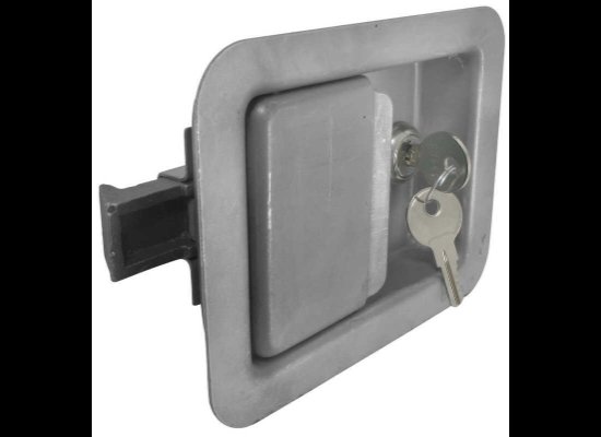 LOCKING STEEL FLUSH DOOR LATCH, LOCKING 3-3/8" X 4-5/8" HOLE SIZE, W/ KEYS