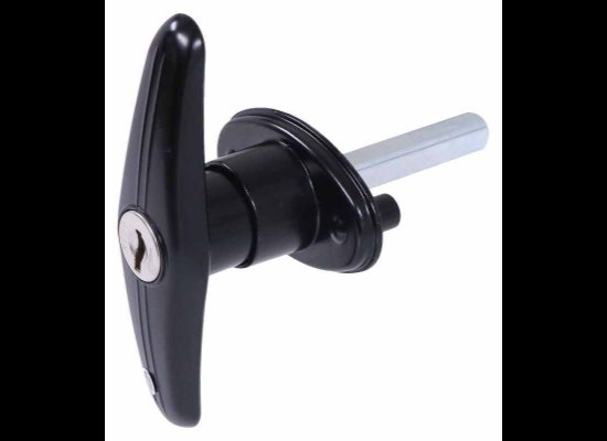 T HANDLE, T-HANDLE TRAILER ENTERANCE LOCK DOOR - BLACK - WITH KEYS, GARAGE DOOR STYLE, 4" HANDLE