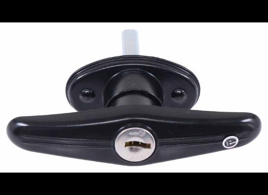 T HANDLE, T-HANDLE TRAILER ENTERANCE LOCK DOOR - BLACK - WITH KEYS, GARAGE DOOR STYLE, 4" HANDLE