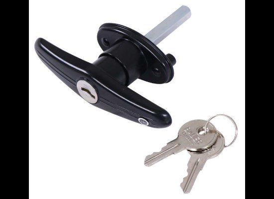 T HANDLE, T-HANDLE TRAILER ENTERANCE LOCK DOOR - BLACK - WITH KEYS, GARAGE DOOR STYLE, 4" HANDLE