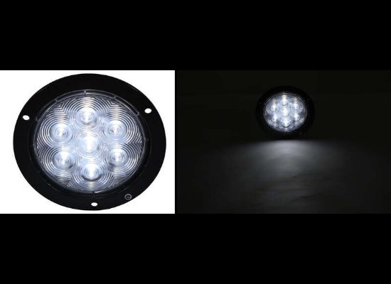 4-1/4" ROUND LED CLEAR / WHITE TRAILER LIGHT, FLANGE SURFACE MOUNT 5-1/2", 7 DIODE, CLEAR LENS