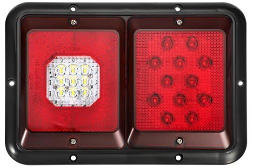 PARTSAM DOUBLE LED TAIL LIGHT W/ REVERSE LIGHT, RED LENS, BLACK BASE - RV STYLE, 9.25"X6.3"X0.6" 12V