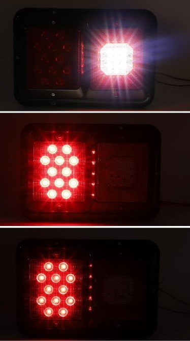 PARTSAM DOUBLE LED TAIL LIGHT W/ REVERSE LIGHT, RED LENS, BLACK BASE - RV STYLE, 9.25"X6.3"X0.6" 12V