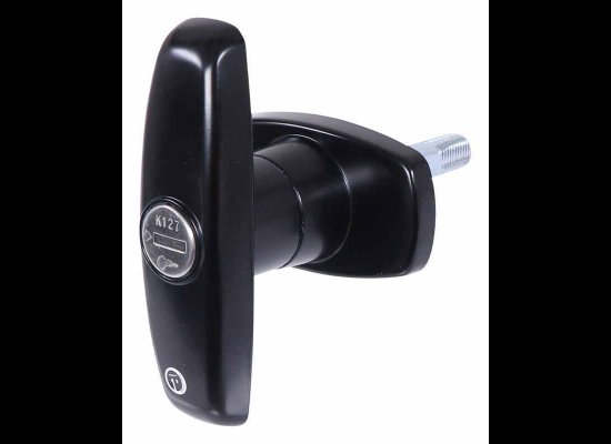 T HANDLE, T-HANDLE TRAILER ENTERANCE LOCK DOOR - BLACK - WITH KEYS, GARAGE DOOR STYLE, 3.5" HANDLE