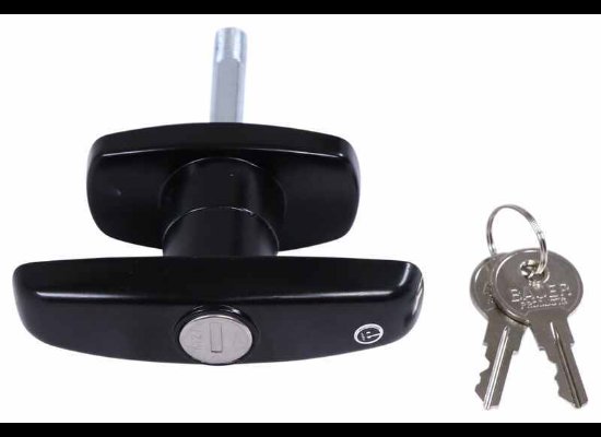 T HANDLE, T-HANDLE TRAILER ENTERANCE LOCK DOOR - BLACK - WITH KEYS, GARAGE DOOR STYLE, 3.5" HANDLE