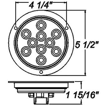 4-1/2" ROUND RED LED, STOP, TURN, TAIL LIGHT, FLANGE MOUNT 5-1/2", 10 DIODE, RED LENS