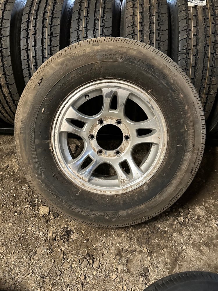 225/75R15 SPARE TIRE & WHEEL - ALUMINUM SPLIT 5 SPOKE, POLISHED, 6 LUG 6X5.5