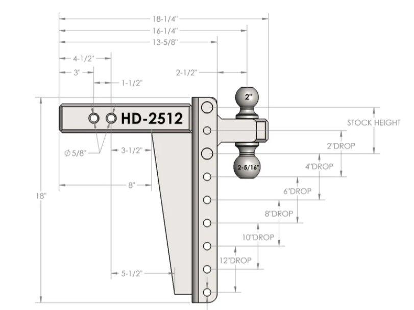 BULLETPROOF HITCHES 2-BALL MOUNT FOR 2-1/2" HITCH, 12" DROP, 12" RISE - 22K