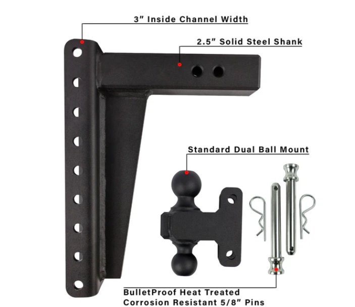 BULLETPROOF HITCHES 2-BALL MOUNT FOR 2-1/2" HITCH, 12" DROP, 12" RISE - 22K