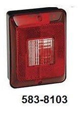 BARGMAN INCANDESCENT TAIL LIGHT, RED LENS, W/REVERSE LIGHT - RV STYLE, FOR TRAILER, 12V