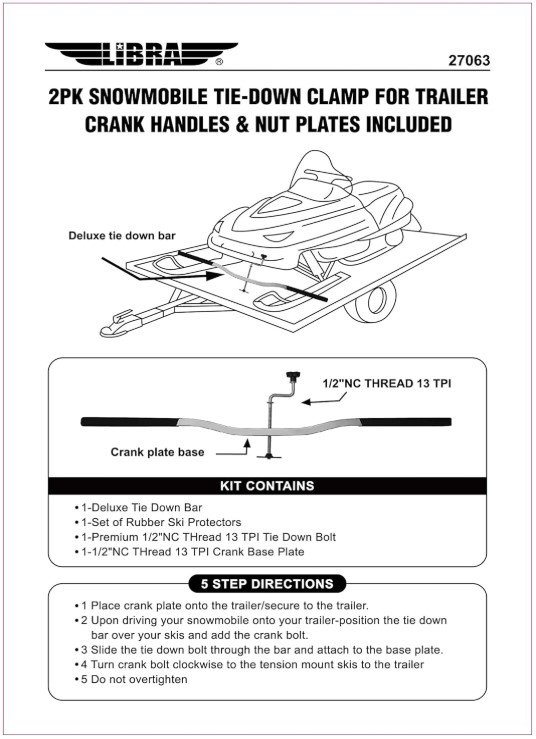 2 PACK TIE DOWN BAR / CLAMP FOR SNOWMOBILE TRAILER 46"X1.5" INCLUDES CRANK AND NUT PLATE
