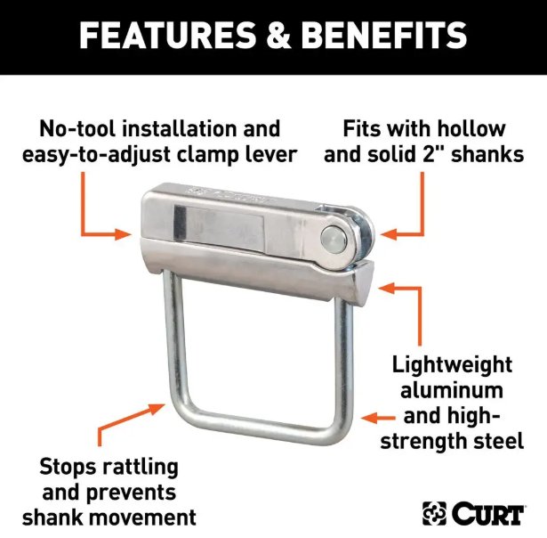 CURT NO-TOOL ANTI RATTLE HITCH CLAMP FOR 2" RECEIVER - RETAIL PACKAGED