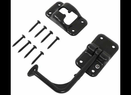T-STYLE HOOK AND KEEPER DOOR HOLDER 90 DEGREE, BLACK, PLASTIC, 3-1/2" HOLD BACK
