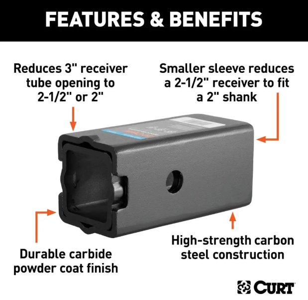 CURT REDUCER SLEEVE SET, 3" TO 2-1/2" TO 2-1/2" TO 2" STEEL HITCH REDUCER SET