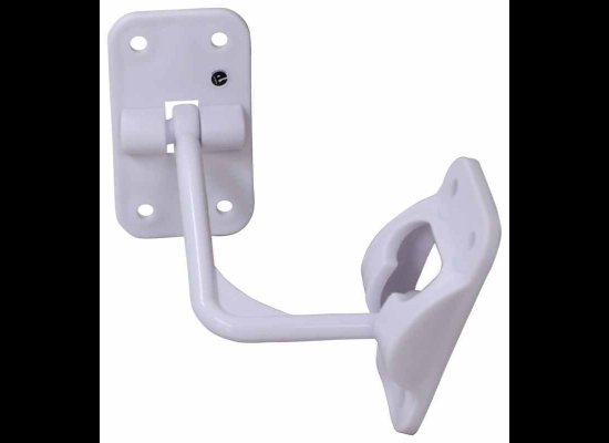 T-STYLE HOOK AND KEEPER DOOR HOLDER 90 DEGREE, WHITE, PLASTIC, 3-1/2" HOLD BACK