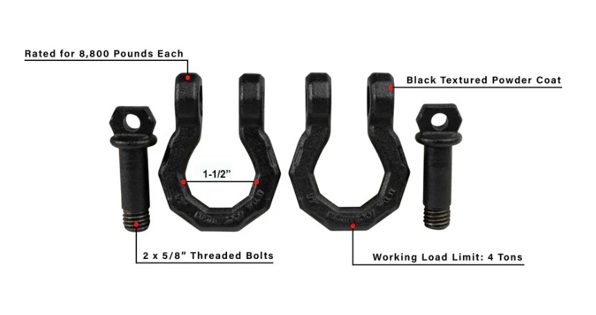 BULLETPROOF C-CHANNEL SHACKLES FOR SAFETY CHAINS (PAIR) - 8,000lbs WLL