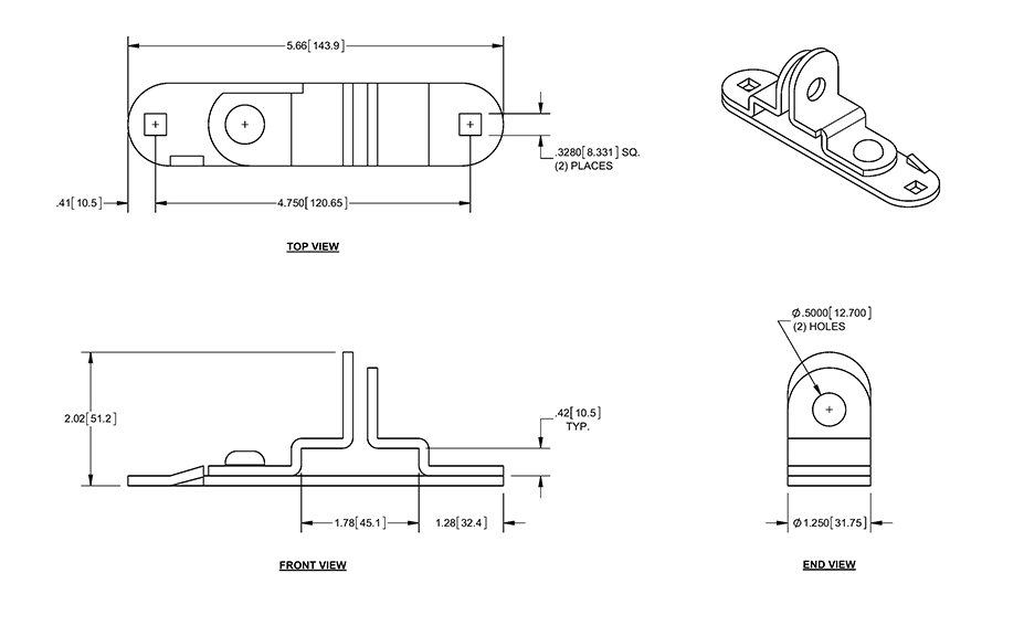 CAM BAR DOOR LATCH HASP, 1 PIECE, 2 BOLT ON 4.75" CENTER SPACING, 5.66" x 1.25" OVERALL MEASUREMENT