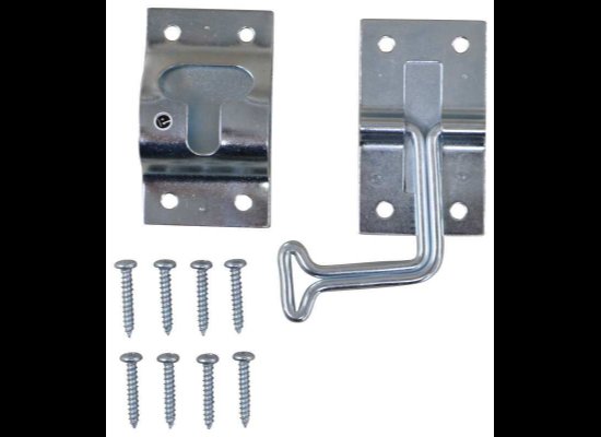 90 DEGREE T-STYLE HOOK AND KEEPER, ANGLE DOOR HOLDER, ZINC, 2"