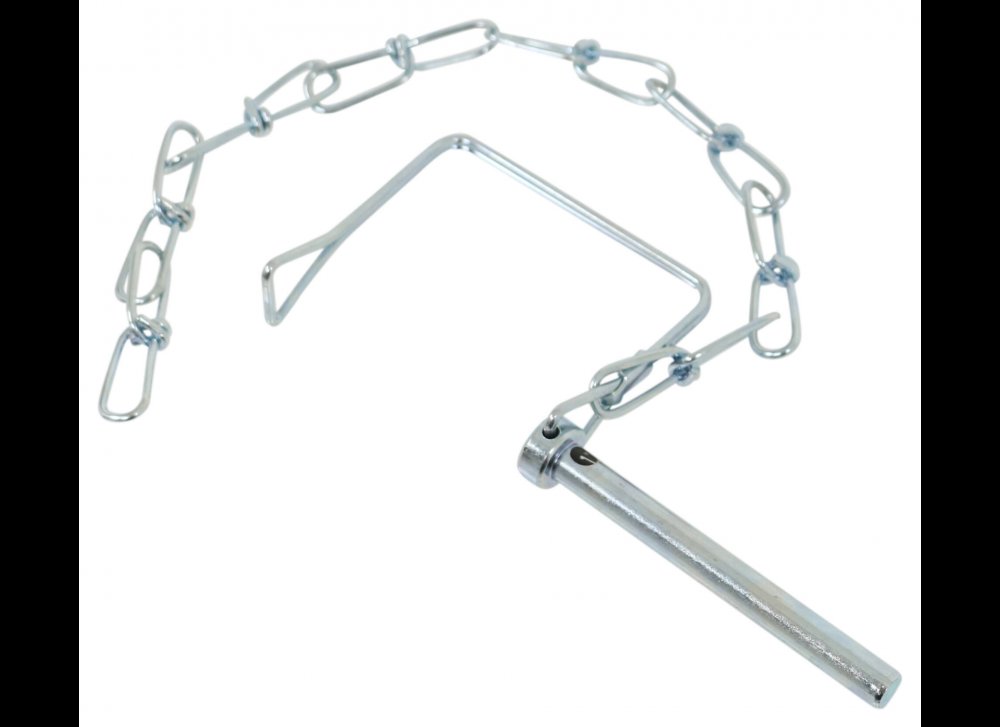 CURT COUPLER SNAPPER SAFETY PIN W/ 12' CHAIN, 5/16" PIN, ZINC - LEGEND STYLE SQUARE
