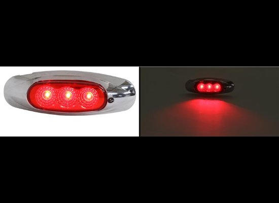 MICRO-FLEX LED MARKER LIGHT W/ CHROME BEZEL, 3 DIODE LED, RED LENS , 4-3/16" x 1-3/8" OVAL