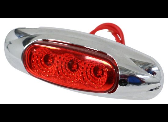 MICRO-FLEX LED MARKER LIGHT W/ CHROME BEZEL, 3 DIODE LED, RED LENS , 4-3/16" x 1-3/8" OVAL