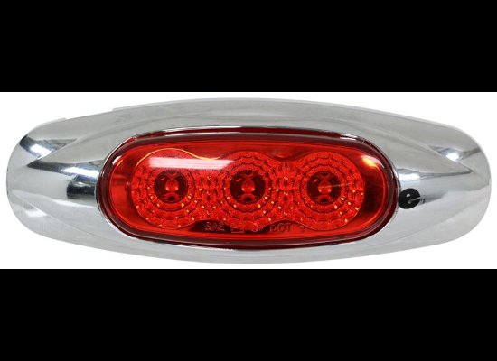 MICRO-FLEX LED MARKER LIGHT W/ CHROME BEZEL, 3 DIODE LED, RED LENS , 4-3/16" x 1-3/8" OVAL