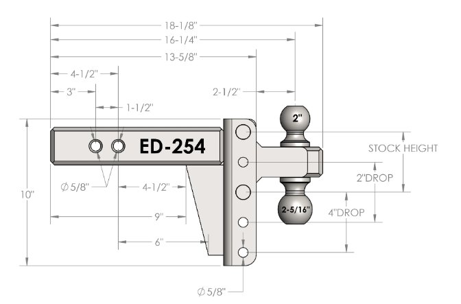 BULLETPROOF HITCHES 2-BALL MOUNT FOR 2-1/2" HITCH, 4" DROP, 4" RISE - 36K
