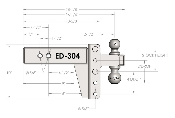 BULLETPROOF HITCHES 2-BALL MOUNT FOR 3" HITCH, 4" DROP, 4" RISE - 36K