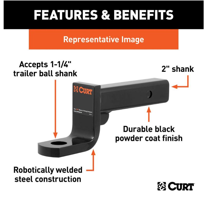 CURT BALL MOUNT 2" HITCH, 8" DROP, 6-3/4" RISE, 9-3/8" LONG, 1-1/4" SHANK, 10K, CLASS 4